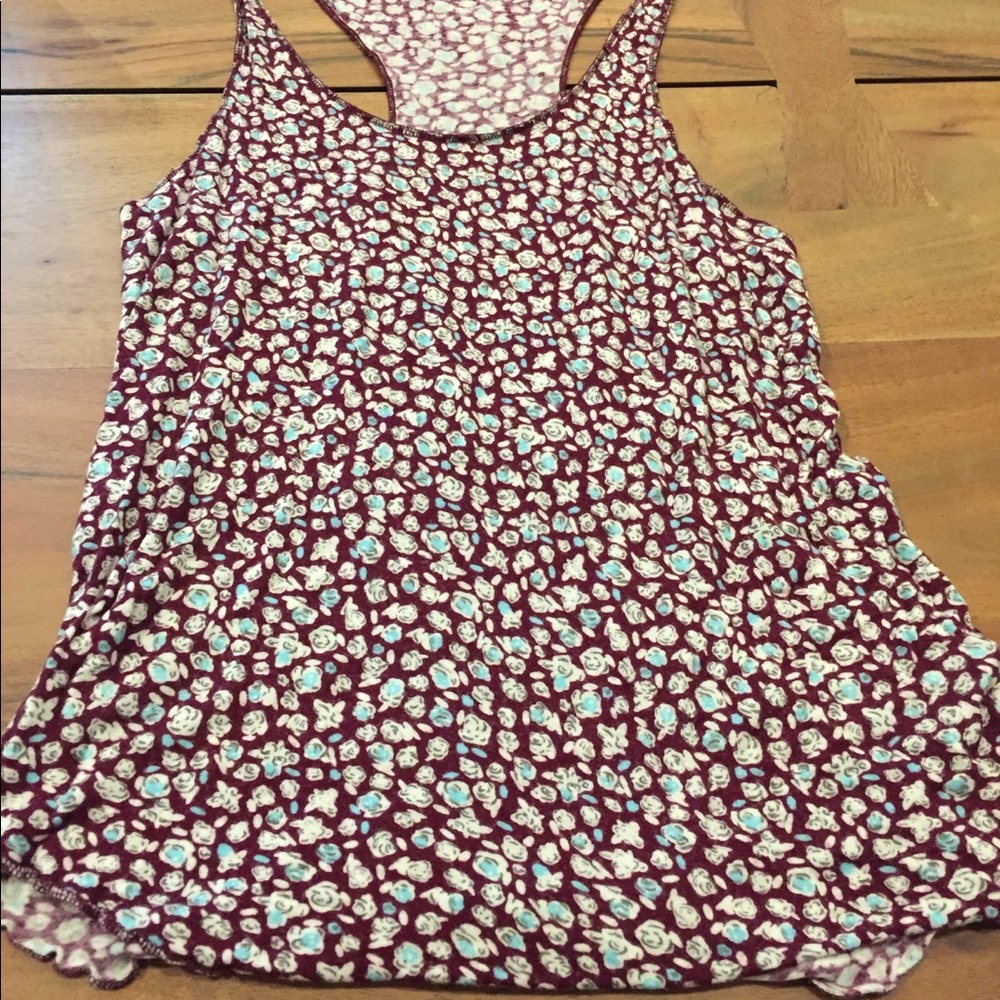 Red white and blue floral print tank top